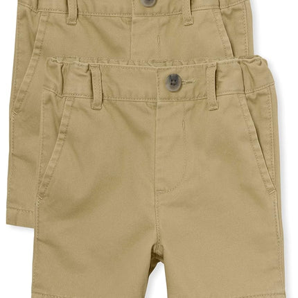 The Children's Place Baby Boys' and Toddler Stretch Chino Shorts, Flax 2-Pack, 6-9 Months