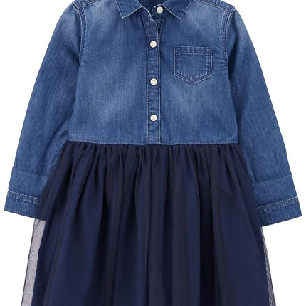 OSHKOSH B'GOSH Vestido para niña, lavado azul mosaico, 2 años
