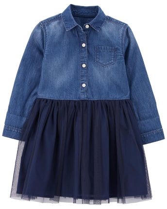 OSHKOSH B'GOSH Girls Dress, Mosaic Blue Wash, 2 Ye