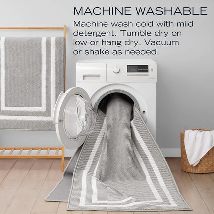 Nautica – Tapis de Couloir | Tapis de Couloir d'Intérieur et Tapis d'Entrée | Paillasson Antidérapant pour Entrée et Cuisine | Tapis d'Entrée Lavable en Machine | 2'2" x 3'9" | Double Bordure Gris Clair