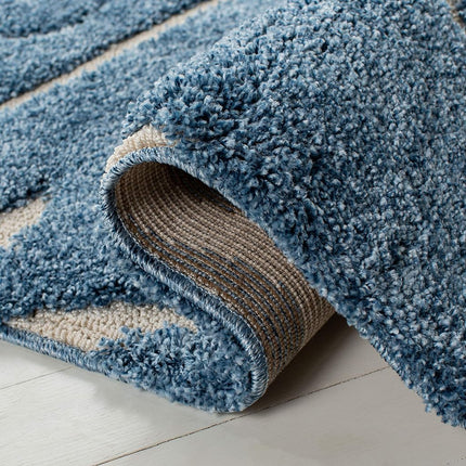 SAFAVIEH Florida Shag Collection 2'3" x 7' Light Blue/Cream SG455 Scrolling Vine Graceful Swirl Textured Non-Shedding Living Room Bedroom Dining Room Entryway Plush 1.2-inch Thick Runner Rug