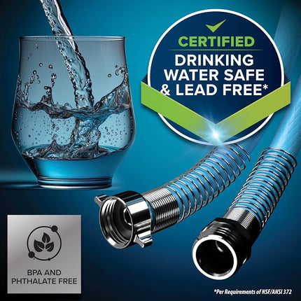 Camco EvoFlex 50-Foot Drinking Water Hose | Features an Extra Flexible Construction, Stainless Steel Strain Reliefs on Each Hose End, and is Ideal for RV and Marine Use (22596)
