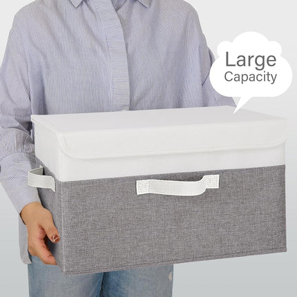 GRANNY SAYS Storage Boxes with Lids, Pack of 2 Fabric Bins, Decorative Containers with Lids, Pretty Storage Baskets with Lid, Clothes Bins for Organising, White&Grey