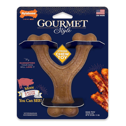 Nylabone Gourmet Style Wishbone Strong Chew Toy for Dogs, Bacon Flavor, Small - Up to 25 lbs, 1 Count