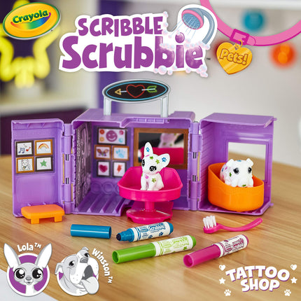 CRAYOLA Scribble Scrubbie Pets Tattoo Shop, Toy Pet Playset, Gift for Kids, Age 3, 4, 5, 6