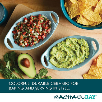 Rachael Ray Set de Cerámica para Gratinar, Ovalado, Dos de 12 onzas, Azul Agave