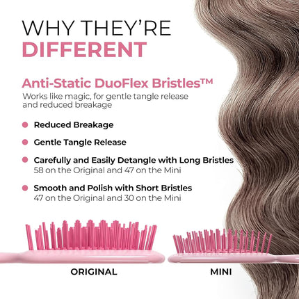 FHI HEAT UNbrush and UNbrush MINI Wet & Dry Vented Detangling Hair Brush, Peony Light Pink