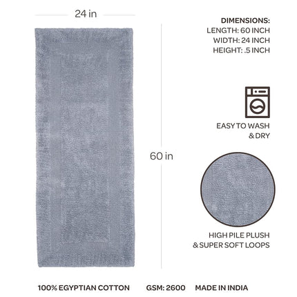 Bedford Home 100 Percent Cotton Reversible Long Bath Rug - Silver - 24x60