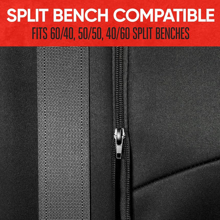 Motor Trend SpillGuard Waterproof Rear Bench Car Seat Cover, Red Stitching – Split Bench Rear Seat Protector with Neoprene Padding, Back Seat Cover for Kids & Dogs, Car Interior Covers