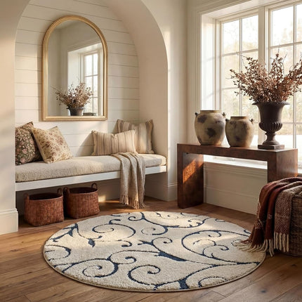 Safavieh Shag Rug for Living Room, Dining Room, Bedroom - Florida Shag Collection, High Pile, in Cream and Blue, 122 X 122 cm