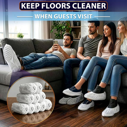 100 Pack Disposable Shoe Covers Sneaker Boot Covers White Shoe Protectors Non Slip Durable Shoe Booties Cover One size(White)