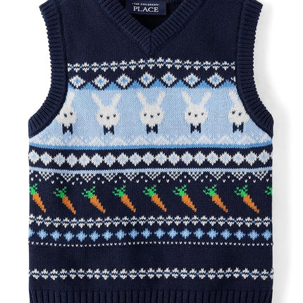 The Children's Place Baby Boys' and Toddler Sweater Vest, Easter Bunny Striped Vest, 3T