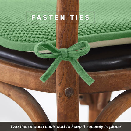 Elegant Comfort 2 Pack Chair Cushion Covers - Skid-Proof Rubber Backing - 16 x 16 Inch - Thick Dining Square Shape Seat Covers - Comfortable Textured Chair Pads with Ties - Honeycomb Pattern, Green
