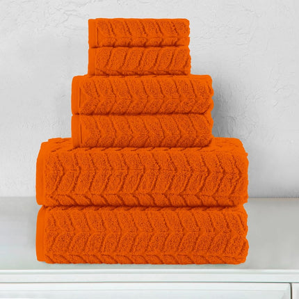 Elegant Comfort Luxury 6-Piece 100% Turkish Cotton Jacquard Braided Textured Premium Hotel Quality Towel Set– Soft and Absorbent, Includes 2 Bath Towels, 2 Hand Towels and 2 Washcloths, Vibrant Orange