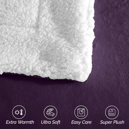Elegant Comfort Ultra Soft Reversible Flannel Sherpa Blanket - Cozy Silky Fleece Throw for Couch, Bed - Plush Fuzzy Warm Winter Blanket for Gift, Twin XL, Purple