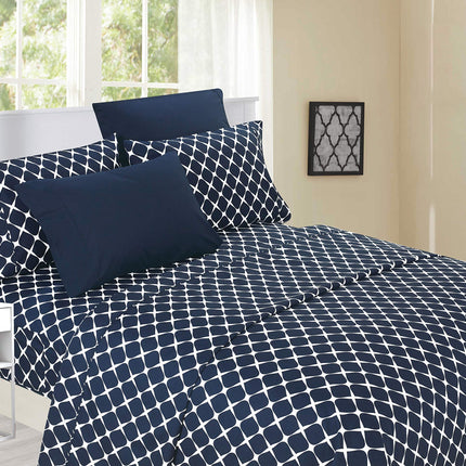 Elegant Comfort Luxury Softest and Coziest 4-Piece Bed Sheet Set, Wrinkle Resistant Milano Trellis Pattern-1500 Premium Hotel Quality Microfiber Bedding Set, Twin/Twin XL, Navy Blue