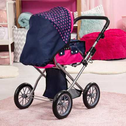 Bayer Design 13654AA City Star in modern unicorn design, combi pram, with removable carrycot and shoulder bag, with adjustable handle, for dolls up to 46cm, blue pink