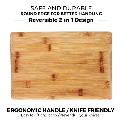 Bamboo Cutting Boards for Kitchen with Juice Groove [Set of 2] Wood Cutting Board for Chopping Meat, Vegetables, Fruits, Cheese, Knife Friendly Serving Tray with Handles