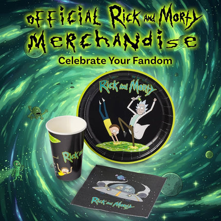Silver Buffalo Rick and Morty in The Portal 60 Pack Partyware Disposable Paper Plates, Napkins, and Cups