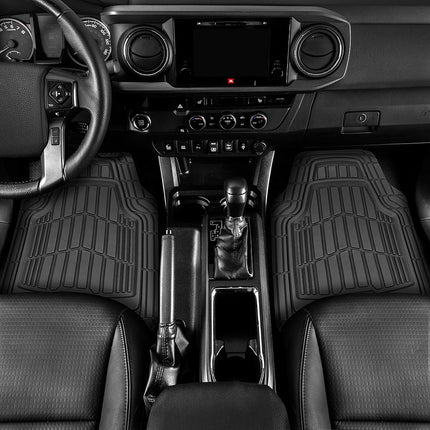 Caterpillar ToughRide Heavy-Duty 4 Piece Rubber Floor Mats for Car Truck Van SUV, Black - Premium Trim to Fit Car Floor Mats, All Weather Deep Dish Automotive Floor Mats, Total Dirt Protection