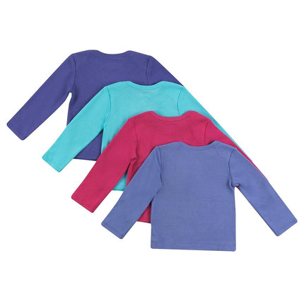 Hanes Baby and Toddler Long Sleeve Flexy Soft Knit Expandable Shoulder Pullover Undershirt (4 Pack), Pink Turq Purple Set, 0-6 Months