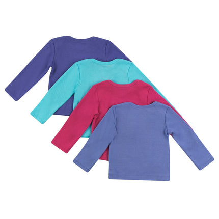 Hanes Baby and Toddler Long Sleeve Flexy Soft Knit Expandable Shoulder Pullover Undershirt (4 Pack), Pink Turq Purple Set, 0-6 Months