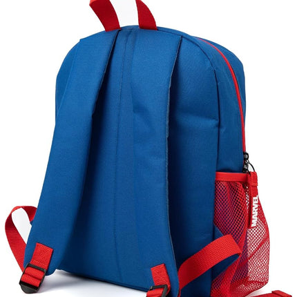 Marvel Boys Backpack Set | Kids 4 Piece Blue Rucksack Set with School Bag, Pencil Case, Lunch Bag & Water Bottle | Captain America, Iron Man & Hulk Avengers Matching Bundle | Back to School Gifts