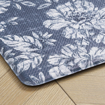 Laura Ashley - Anti-Fatigue Kitchen Mat, Iris Floral Design, Stain, Water & Fade Resistant, Cooking & Standing Relief, Non-Slip Backing, 2 Piece Set: 17.5" x 60" / 17.5" x 28" Navy Iris