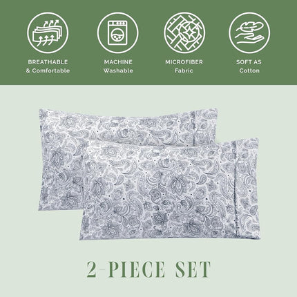Elegant Comfort Ultra Soft Set of 2 Floral Pint Pillowcases - 1500 Premium Hotel Quality Microfiber, Soft and Smooth Envelope Closure 2-Piece Pillow Covers - Standard/Queen, Paisley Navy