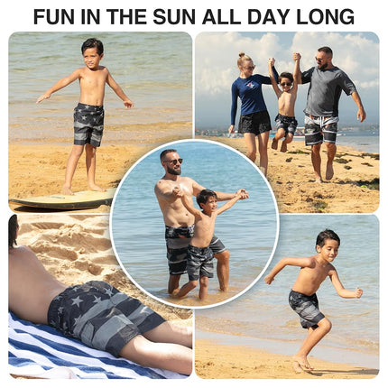 Kanu Surf Short de bain de plage Echo à séchage rapide UPF 50+ pour garçon, motif drapeau II noir, 5-6