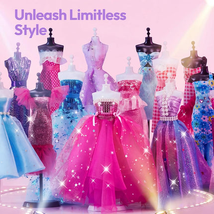 Klever Kits 400+PCS Fashion Design Crafts for Kids, Art and Crafts, DIY Sewing Kits with 3 Mannequins for Girls Aged 8-12, Birthday Presents, Toys for Kids