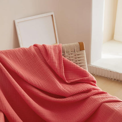 Simple&Opulence Jeté de lit en mousseline de coton 4 couches pour lit et canapé Couverture en gaze tissée avec pompons Douce Légère Confortable Prélavée Respirante Décoration de ferme pour toutes les saisons