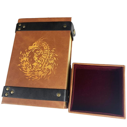 Fantasydice Book-Shaped Cheromatic/Red Fire Dragon Rolling Magic Book Tray for All Tabletop RPGs Like D&D, Call of Cthulhu, Shadowrun.