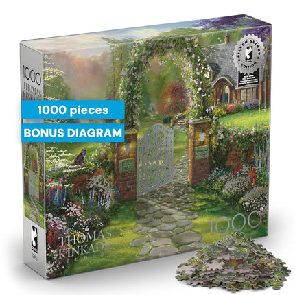 Buffalo Games – Thomas Kinkade Hummingbird Cottage 1000-Piece Jigsaw Puzzle for Adults, Premium Silver Select Puzzle with Foil Accents