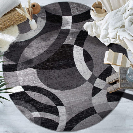 Rugshop Contemporary Abstract Circles Perfect for high Traffic Areas of Your Living Room,Bedroom,Home Office,Kitchen Round Area Rug 8' Gray