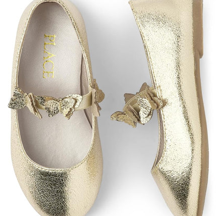 The Children's Place Zapatillas de Ballet de Punta Cerrada para Bebés Niñas y Niñas Pequeñas, Oro Metálico, Talla 6 Toddler