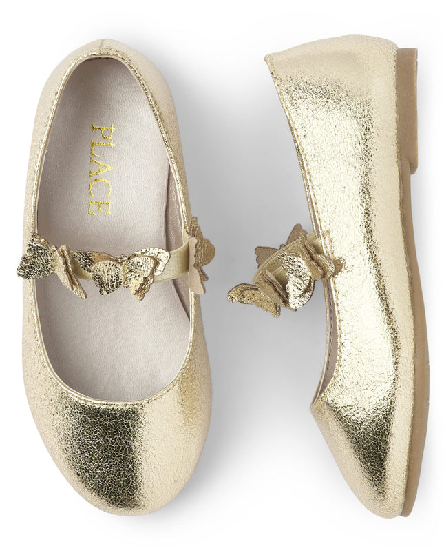 The Children's Place Baby-Girls and Toddler Closed Toe Ballet Flats, Metallic Gold, 6 Toddler