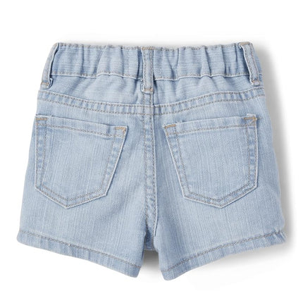 The Children's Place Pantalones cortos de mezclilla para niñas de bebé y niña, paquete de 3, mezclilla/albaricoque/blanco, 12-18 meses