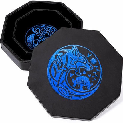 Premium Dice Tray for DND, Detailed World Tree & Wolf Raven Design – 23 CM