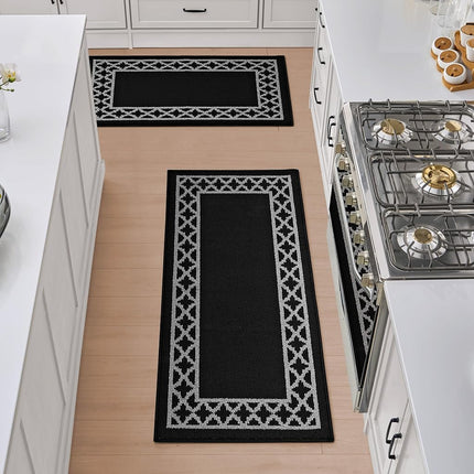 Nautica – Runner Rug 2 Piece Set | Indoor Runners for Hallways and Entry Rugs| Non-Skid Entry and Kitchen Door Mat| Machine Washable Carpet Rugs | 2'2" x 3'9" and 2'2" x 5' | Trellis Black