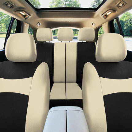 FH Group Automotive Seat Covers Black Universal Fit Bucket and Bench Cover for Cars, SUVs, and Trucks (Full Set Airbag Compatible with Split Bench) FB030BEIGEBLACK115-SEAT