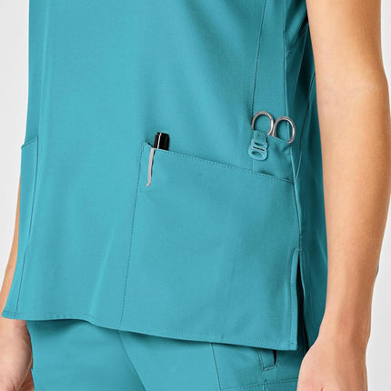 WonderWink 6155ATEALSM W123 Women's Stylized V-neck Top, Teal Blue, Standard-S Size