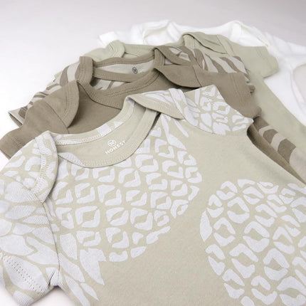 HonestBaby baby-boys 5-pack Short Sleeve Bodysuits One-piece 100% Organic Cotton for Infant Baby Boys, Pineapple Leaf Khaki, 3-6 Months
