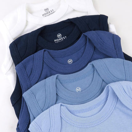 HonestBaby Lot de combinaisons sans manches et caracos une pièce 100 % coton biologique pour bébés garçons, filles, unisexes, Ombre Blues, 0-3 mois