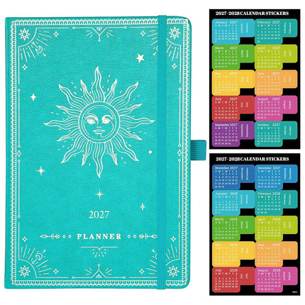 2026 Planner - 2026 Weekly Monthly Planner, January 2026 - December 2026, 5.75" x 8.25", Faux Leather Planner 2026 with Back Pocket & 40 Notes Pages - Turquoise Gold Foil