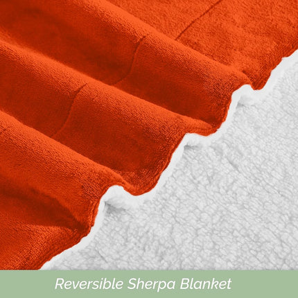 Elegant Comfort Ultra Soft Reversible Flannel Sherpa Blanket - Cozy Silky Fleece Throw for Couch, Bed - Plush Fuzzy Warm Winter Blanket for Gift, Twin XL, Orange