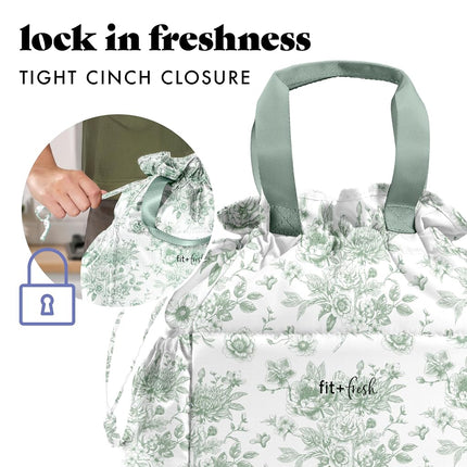 Fit & Fresh Cromwell Drawstring Lunch Bag for Women, Full Set with 2 Containers, Stain Resistant Leak Proof Back-to-School Essential Lunch Box for