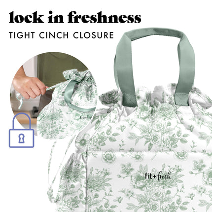 Fit & Fresh Cromwell Drawstring Lunch Bag for Women, Full Set with 2 Containers, Stain Resistant Leak Proof Back-to-School Essential Lunch Box for