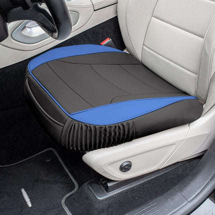 FH Group PU Leather Car Seat Cushion - Durable Blue 2 Piece Front Set Bottom Seat Protector, Waterproof Covers for Sedan, Truck, SUV