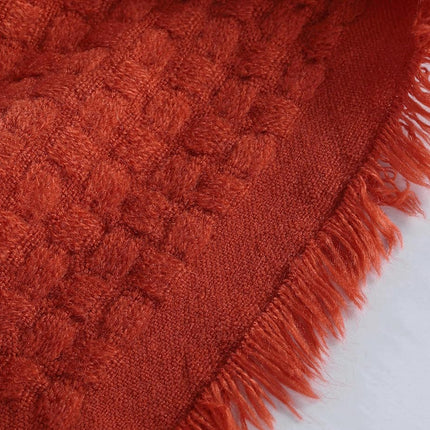 CREVENT 127x152cm Farmhouse Breathable Lightweight Spring Summer Fall Knit Throw Blanket for Couch Chair (Burnt Orange/Rust Brick Red - Waffle)